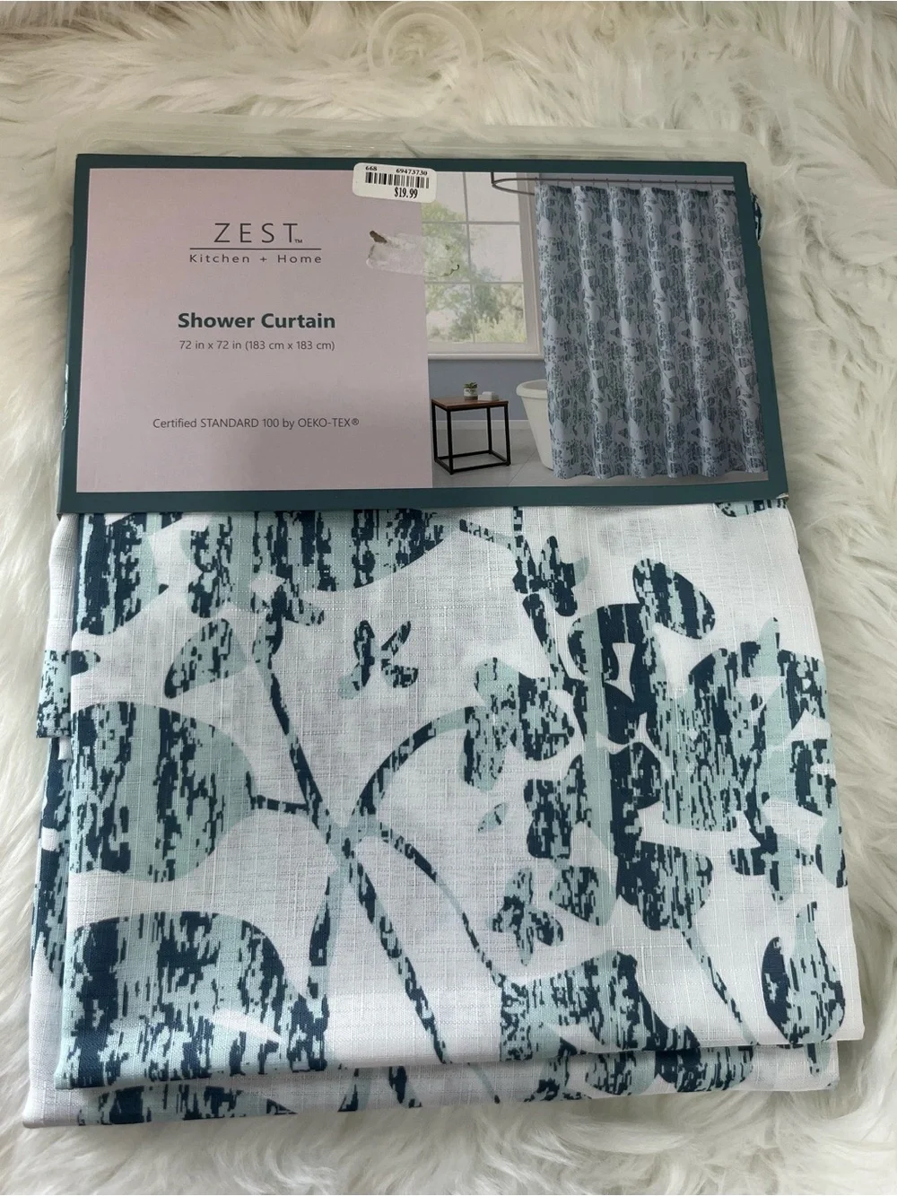 ZEST Kitchen + Home Green & White Floral Shower Curtain 72x72